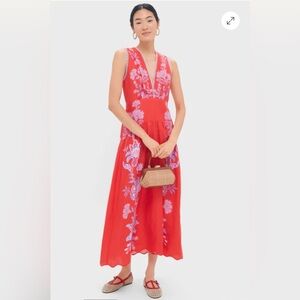FARM Rio Red and Purple Floral Midi Dress